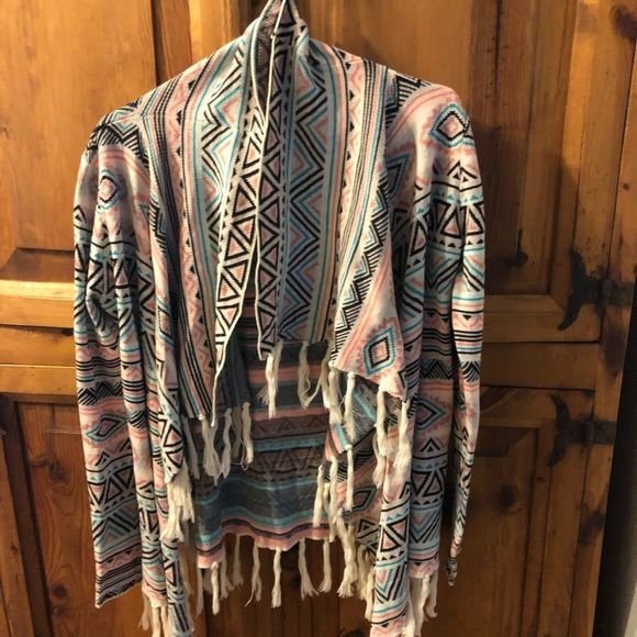 Billabong Boho Tribal Aztec Lightweight Knit Cardigan Wrap in EUC - Picture 1 of 5